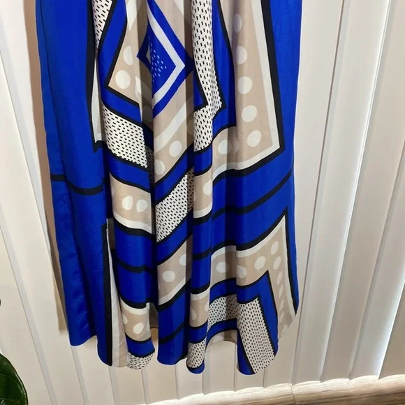 ELIZA J Blue Polka Dot Scarf Print Crepe de Chin Fit & Flare Halter Maxi Dress - Picture 7 of 12